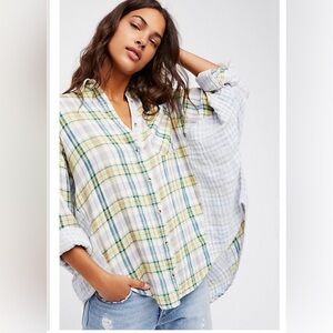 Free People Blue One Of The Guys Plaid Oversized